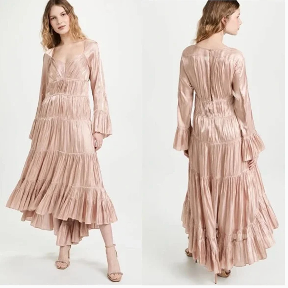 cinq a sept Blush Satin Tiered Maxi Dress